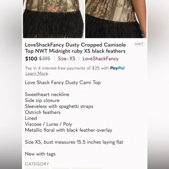 NWT ✨ Loveshackfancy dusty crop camisole top midnight ruby black feathers - Picture 9 of 9